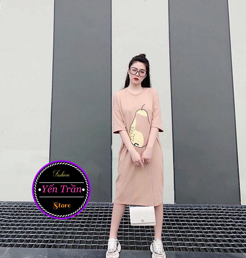 [YenTran] Đầm Nữ Form Rộng Ngoại Cỡ in Hoa Quả (dành cho người 60-75kg)