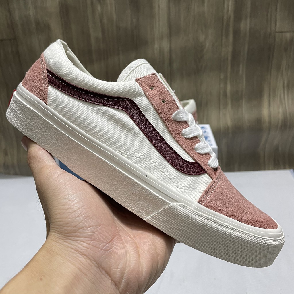 Giày Vans vault old skool nữ màu hồng chuẩn 11 Full Bill Box - Giày thể thao Vans hồng nữ đi học đi chơi siêu đẹp