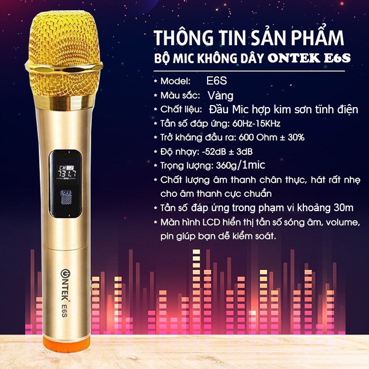 Bộ 02 Micro Không dây Cao cấp ONTEKCO E6S/E6/ MV02 Chuyên cho loa kéo & amply, Karaoke gia đình, dã ngoại - Bảo hành 12 Tháng