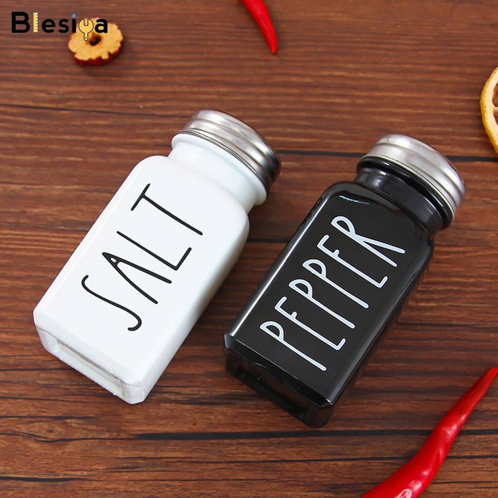 Blesiya Salt and Pepper Shaker Set Condiment Bottle Jars Pots Stainless Steel Lid