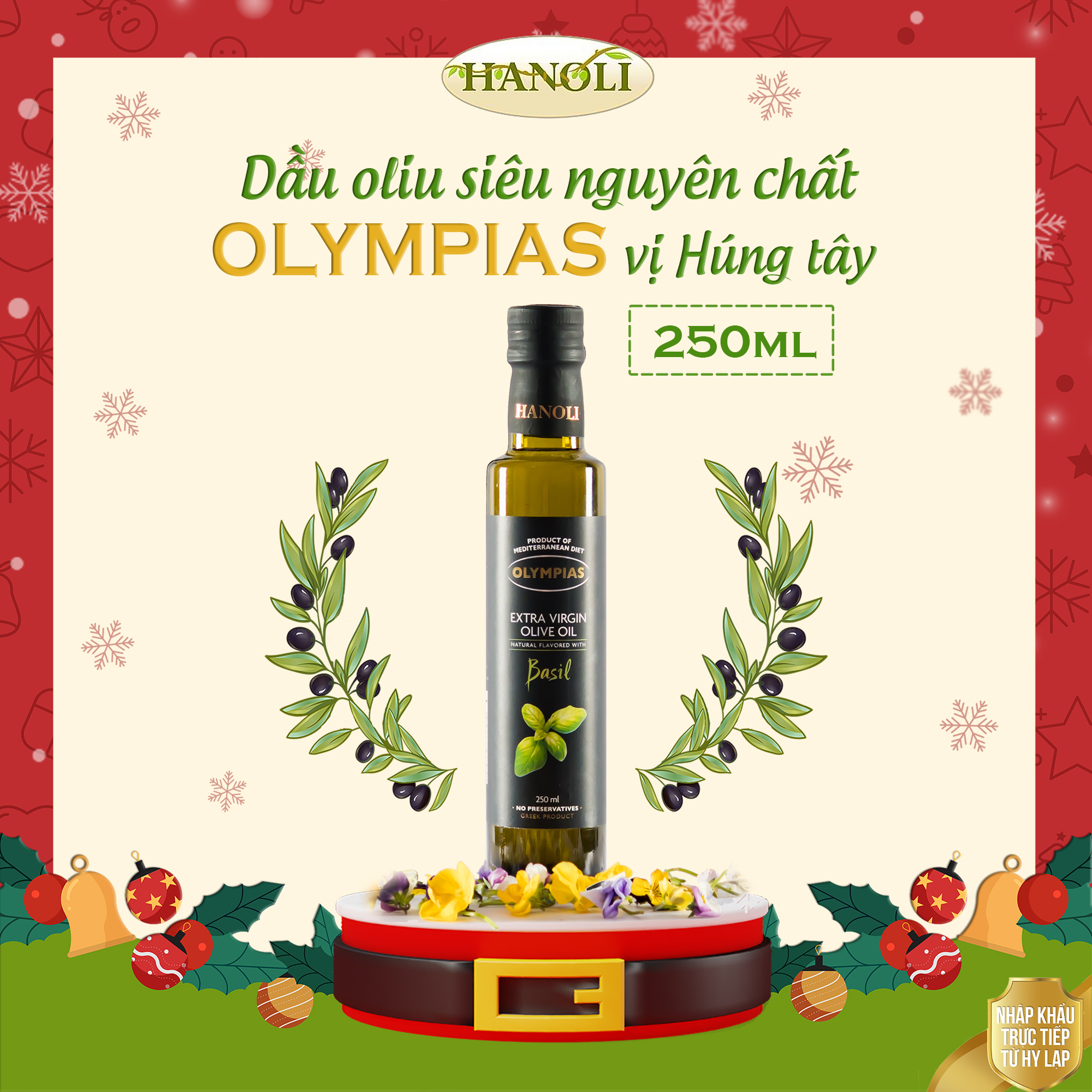 Dầu Oliu Siêu Nguyên Chất Olympias Vị Húng Quế Extra Virgin Olive Oil