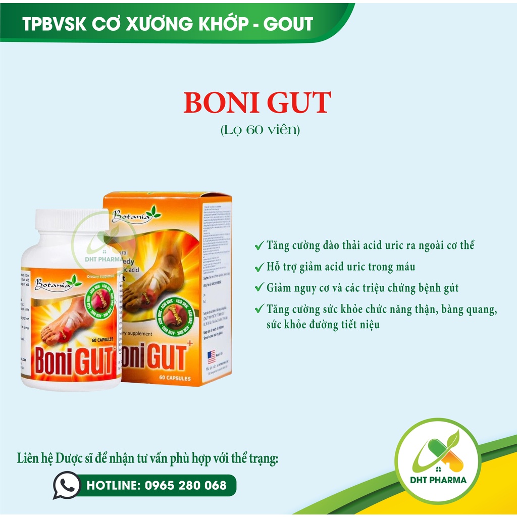 BoniGut - Giảm nguy cơ, triệu chứng bệnh gout