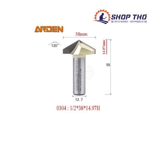 Mũi phay ARDEN đánh góc nhọn 120 độ 0304