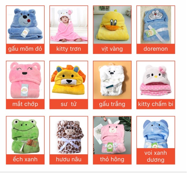 Chăn ủ hình thú dễ thương cho bé