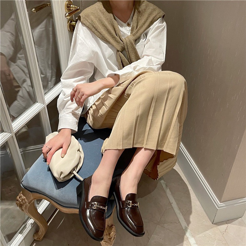 Giày Nữ Moccasin Loafer Moca Basic Da Mềm Fullbox 5cm Màu Đen Nâu