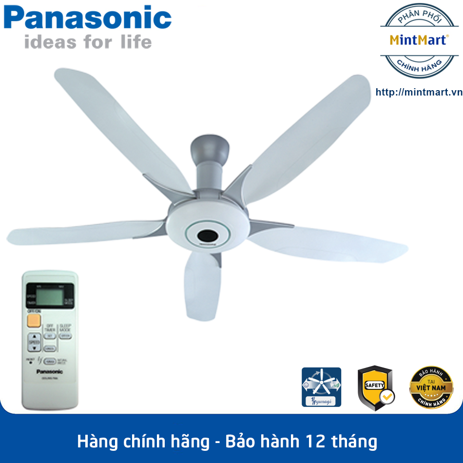 Quạt trần 5 cánh Panasonic F-60WWK Công suất 76W - Có điều khiển từ xa, 7 tốc độ gió
