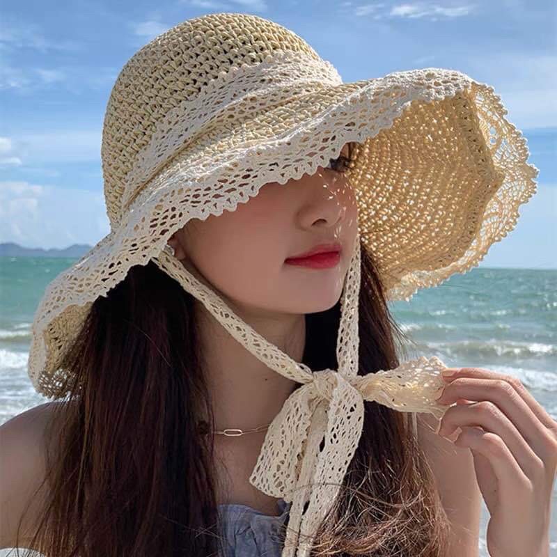 MŨ / NÓN CÓI ( ĐI BIỂN ) TIỂU THƯ MỀM THẮT NƠ VINTAGE [SH2]