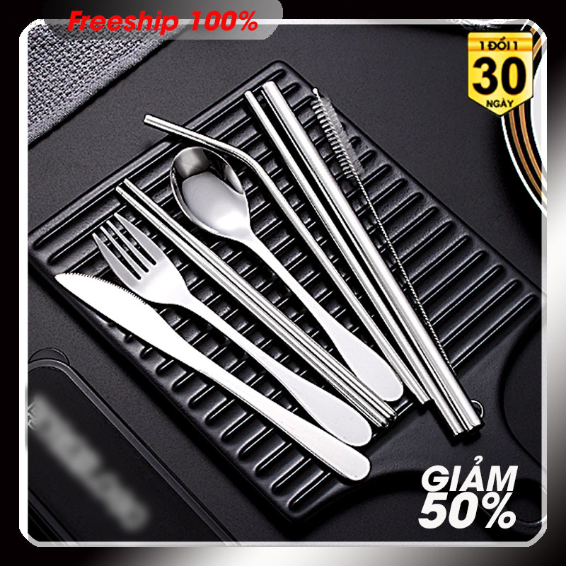 Bộ Muỗng Đũa Cơm Văn Phòng Inox thép không rỉ 8 món Loại 1 Cao Cấp Kèm Hộp Nhựa Sinh Học Lúa Mì Tặng Túi Vải - kèm video sản phẩm.