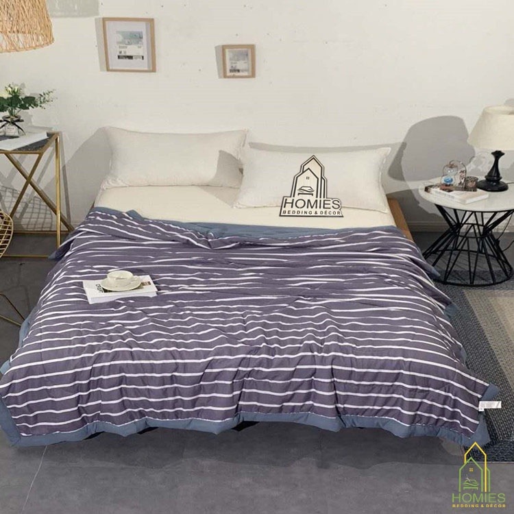 Chăn Đũi Hè Thu Kẻ Sọc HOMIES Siêu Mềm Mại Thoáng Mát Mùa Hè - Kích Thước 2m x 2m3