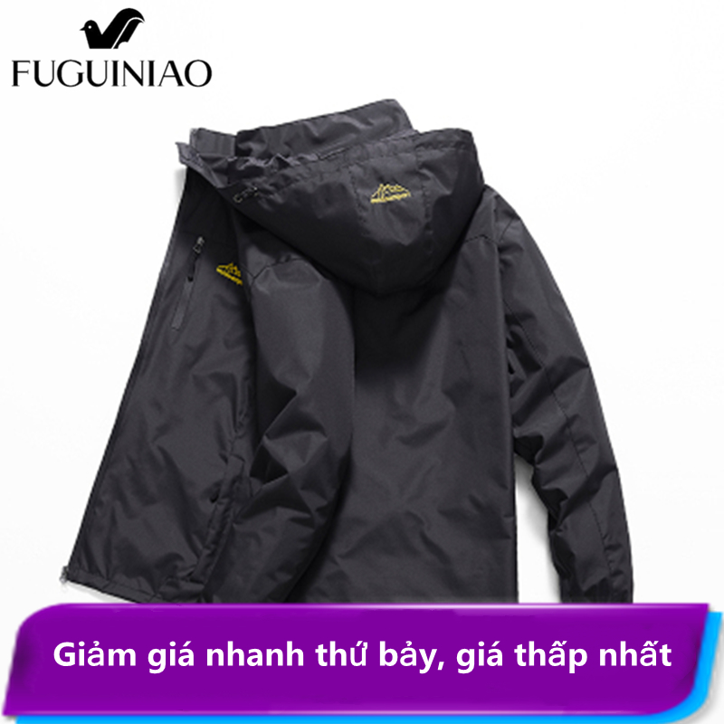 Fuiguiniao Men's jackets casual fashion male outerwear Men's Hooded Tooling Jacket Trend Solid Color Letter Coat Free Shipping