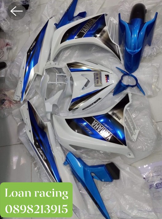 Dàn áo exciter 135 màu xanh trắng Malay luôn tem chất liệu crôm hàng zin chính hãng Yamaha