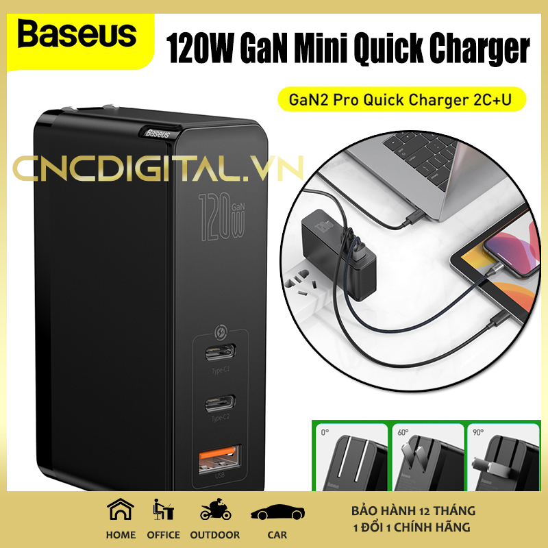 Củ sạc nhanh đa năng thế hệ mới Baseus GaN2 Pro Quick Charger 3 Ports (120W, 2C+U, PD/ QC3.0/ QC4+/ PPS/ SCP/ FCP/ AFC/ Apple 2.4/ BC1.2, Multi Quick charge protocol support) dùng cho Smartphone/ Tablet/ Macbook / Laptop - Hàng Chính Hãng