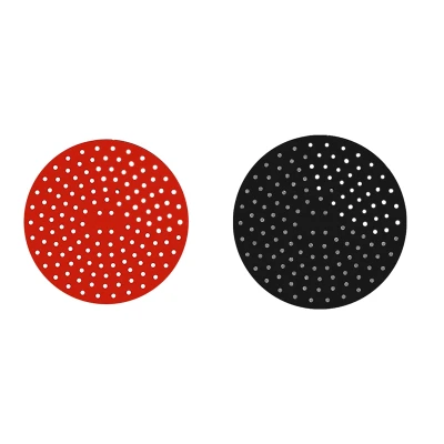 2x Reusable Air Fryer Liners - 8 Inch, Round, Non-Stick Silicone Air Fryer Basket Mats Air Fryer Accessories Red & Black
