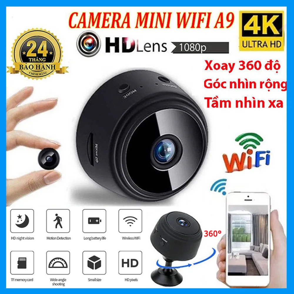 Camera siêu nhỏ thế hệ mới full HD 1080P-Camera mini wifi A9 kết nối điện thoại giá rẻ xem qua 3g4g5