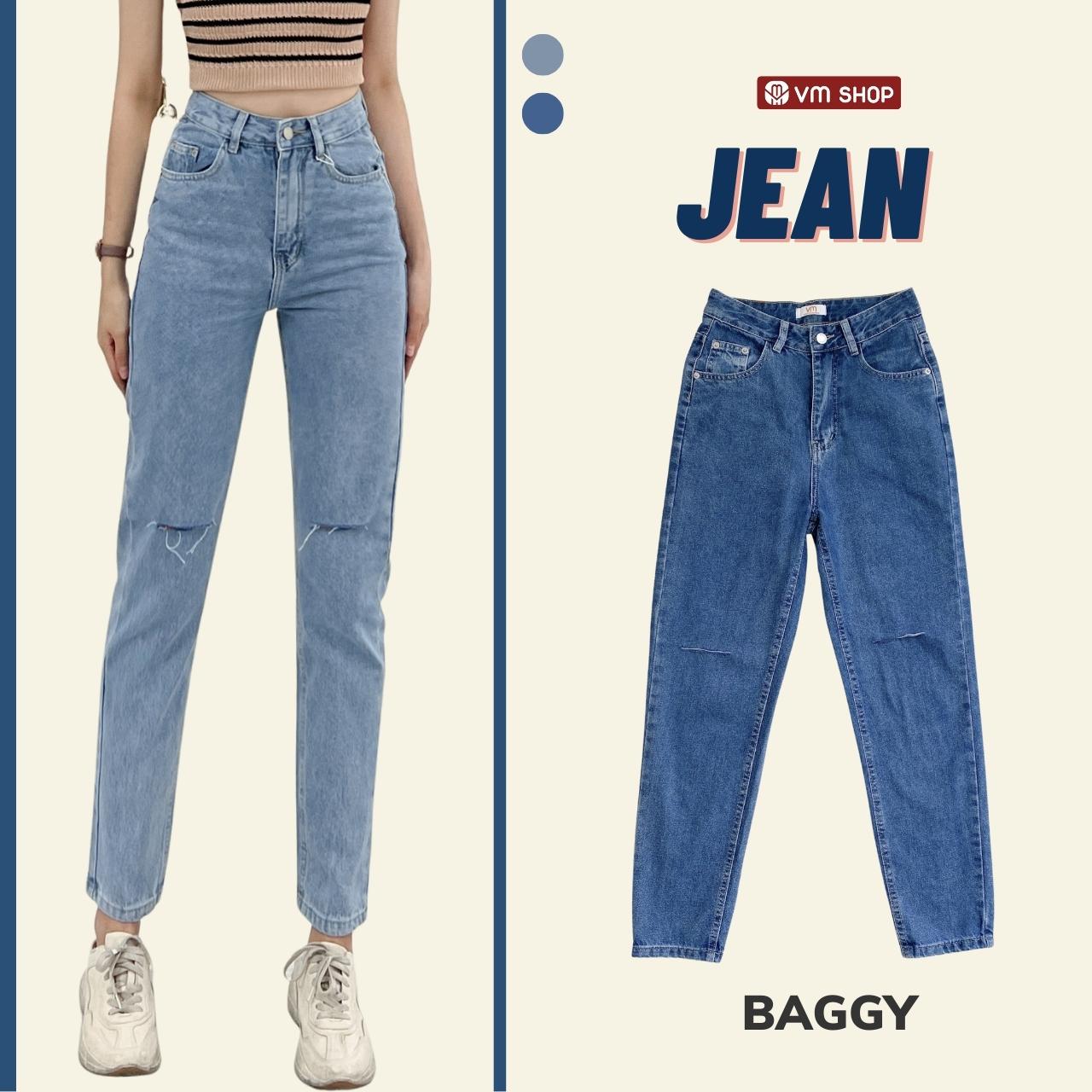 Quần jean baggy nữ VM STYLE QJB00014 rách gối  ulzzang thời trang