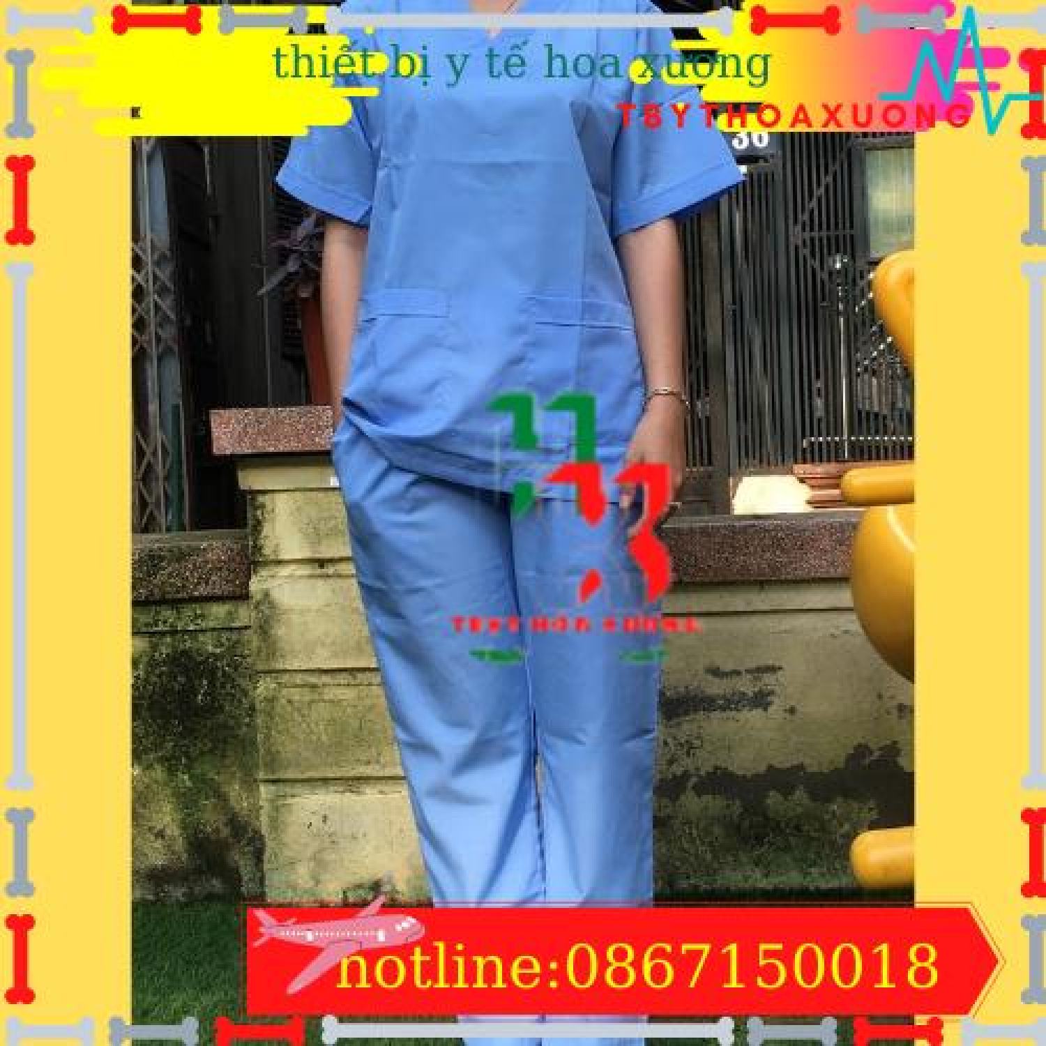 Bộ Scrubs Bác Sĩ, quần áo phòng mổ, đồng phục phẫu thuật, đồng phục spa hàng phổ thông xanh dương