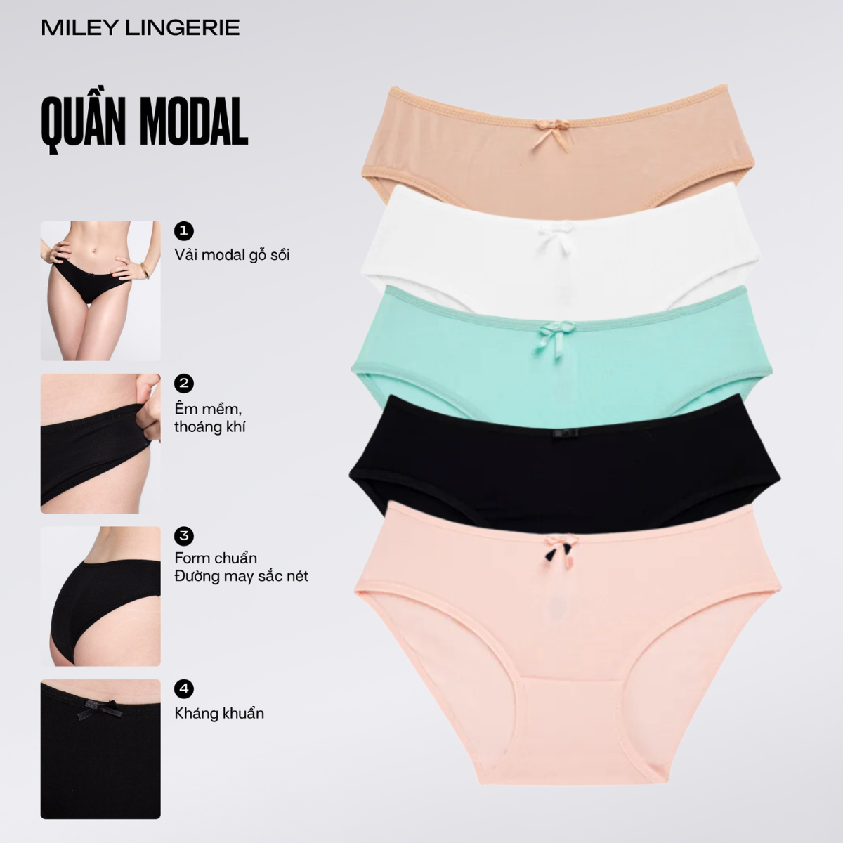 Combo 5 Quần Lót Modal Basic Êm Mềm Kháng Khuẩn Tốt MILEY LINGERIE- Màu ngẫu nhiên
