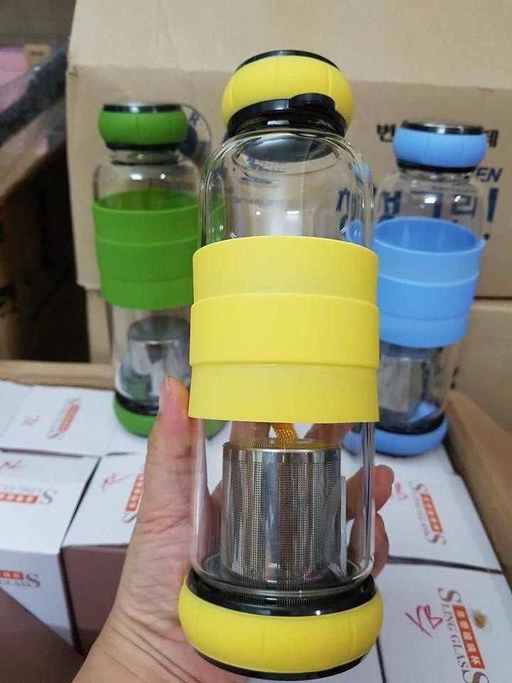 Bình pha trà thủy tinh 420ml có tay cầm silicon