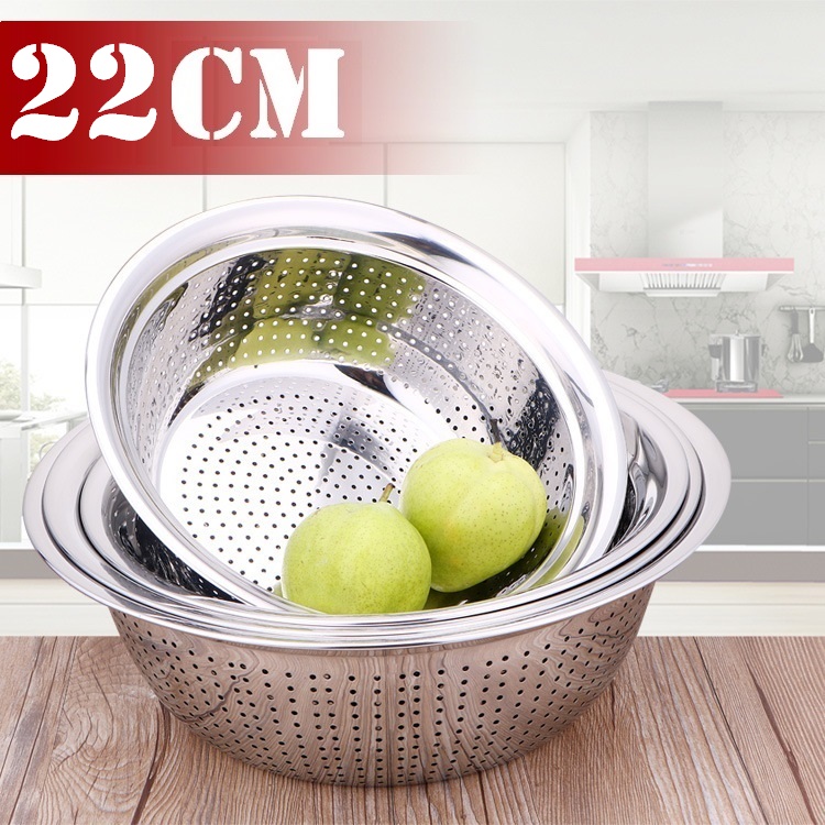 Bộ Thau kèm Rổ Inox Dày-Cao Cấp size (D=22CM). Inox Cao Cấp 100% - Thành Dày - Bóng - Đẹp - Không Rỉ Set . Tô Điểm Cho Căn Bếp Nhà Bạn