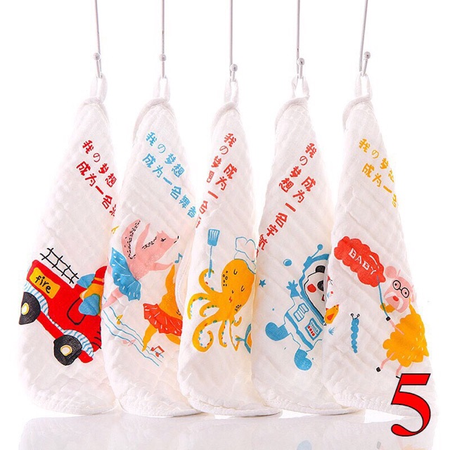 Set 5 khăn mặt xô 6 lớp sợi tre cho bé Asmart
