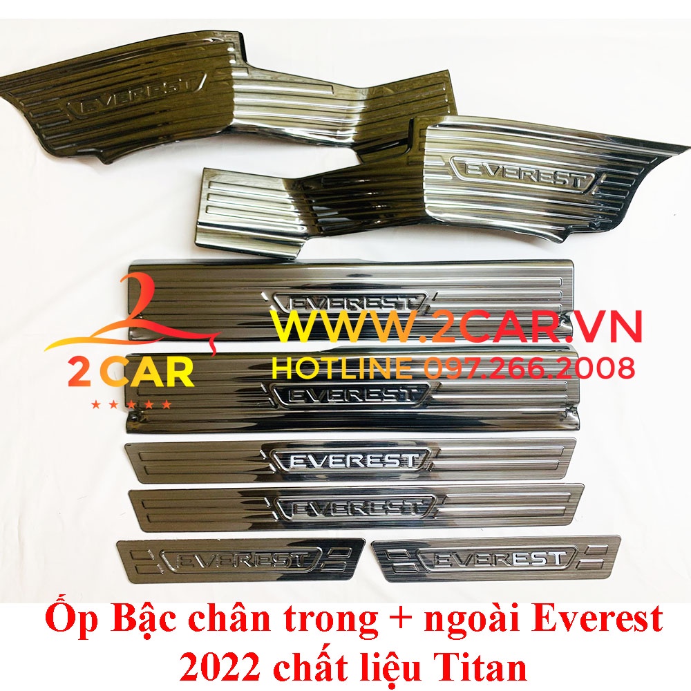Ốp bậc cửa, nẹp bước chân trong, ngoài xe Ford Everest 2022 2023 chất liệu Titan cao cấp