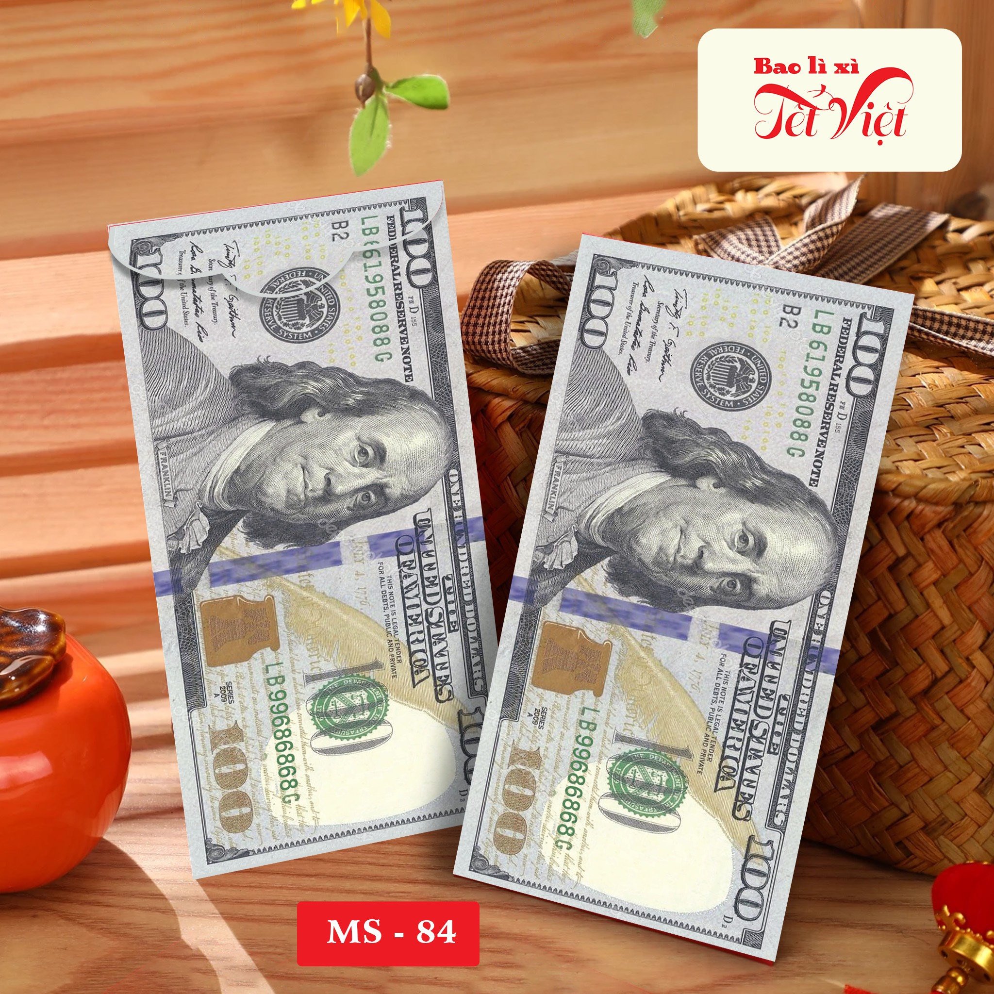 10 bao lì xì 2 đô la, 100 đô la giấy dày c150
