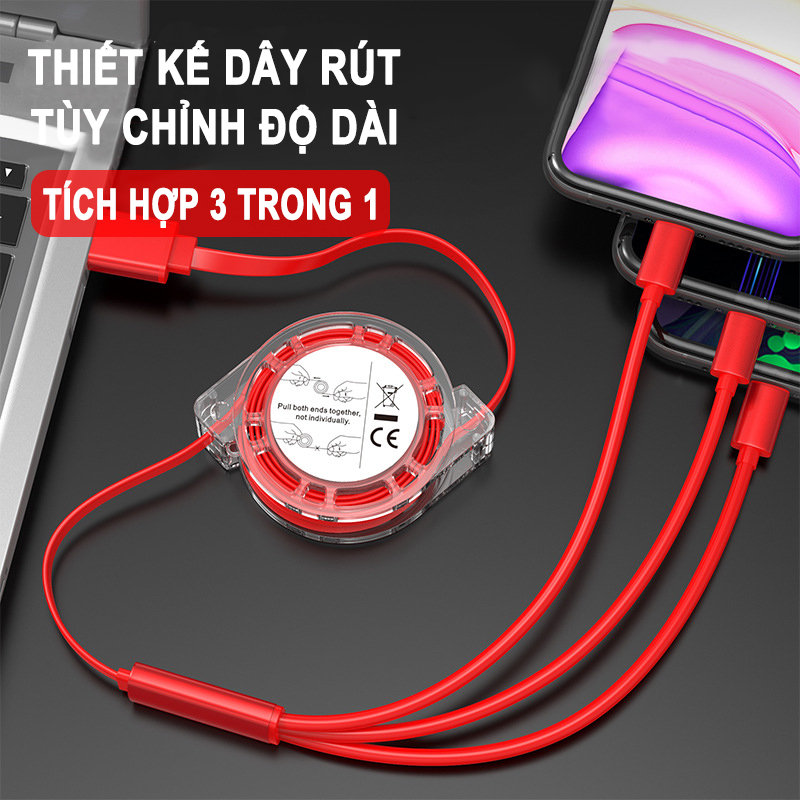 Cáp sạc dây rút đa năng 3 đầu