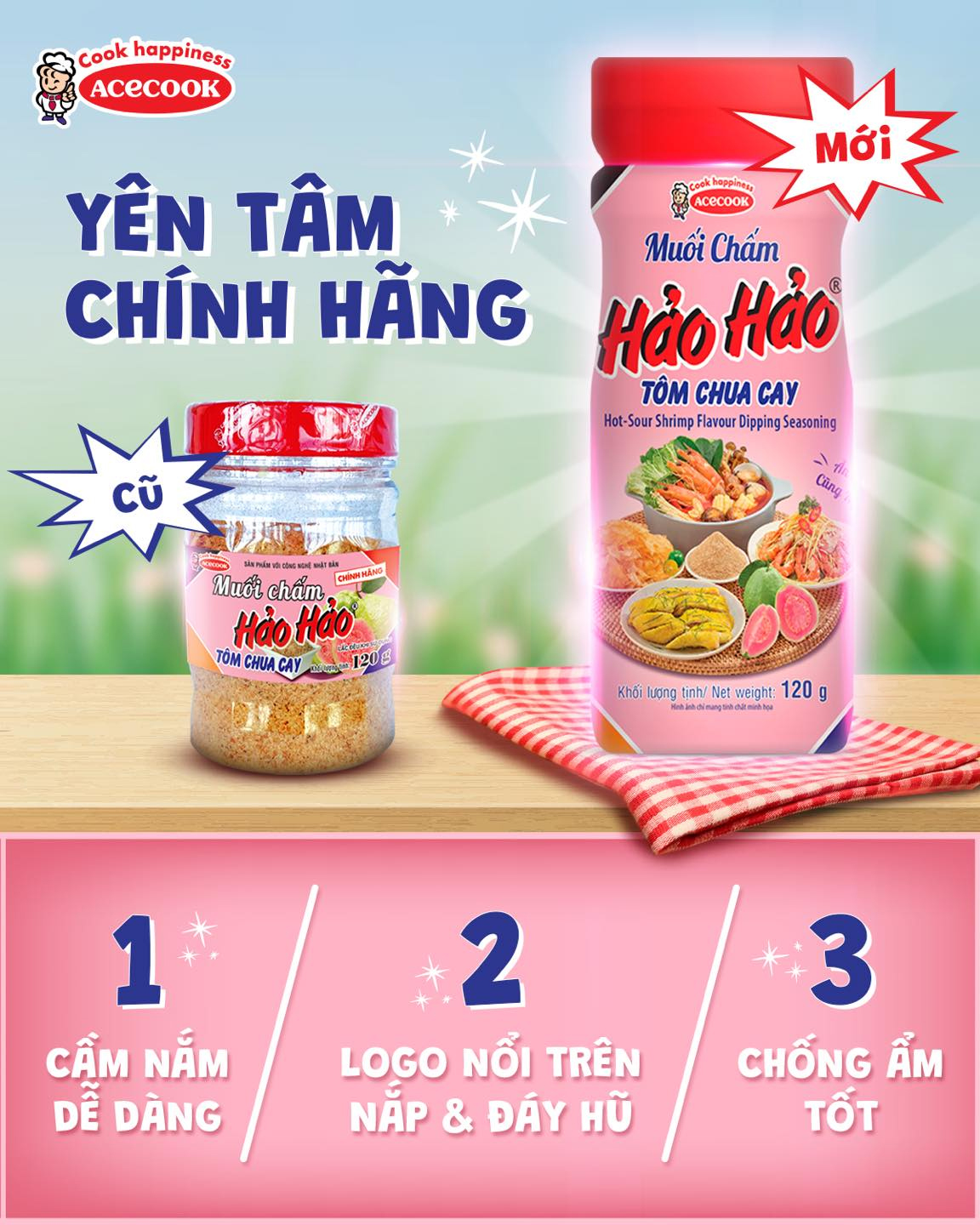 COMBO 2 HŨ MUỐI CHẤM HẢO HẢO TÔM CHUA CAY 120 GRAM
