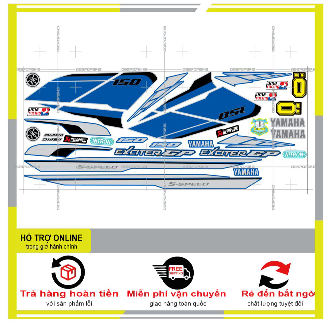 TEM RỜI EXCITER 150 2016 BẠC XANH GP