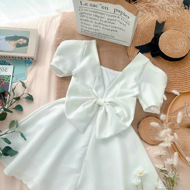 Đầm tay phồng có nơ cột sau lưng fashionzero