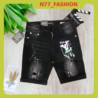 Quần short jean nam đen rách thêu LV vải dày đẹp mẫu mới nhất cao cấp N77 thumbnail