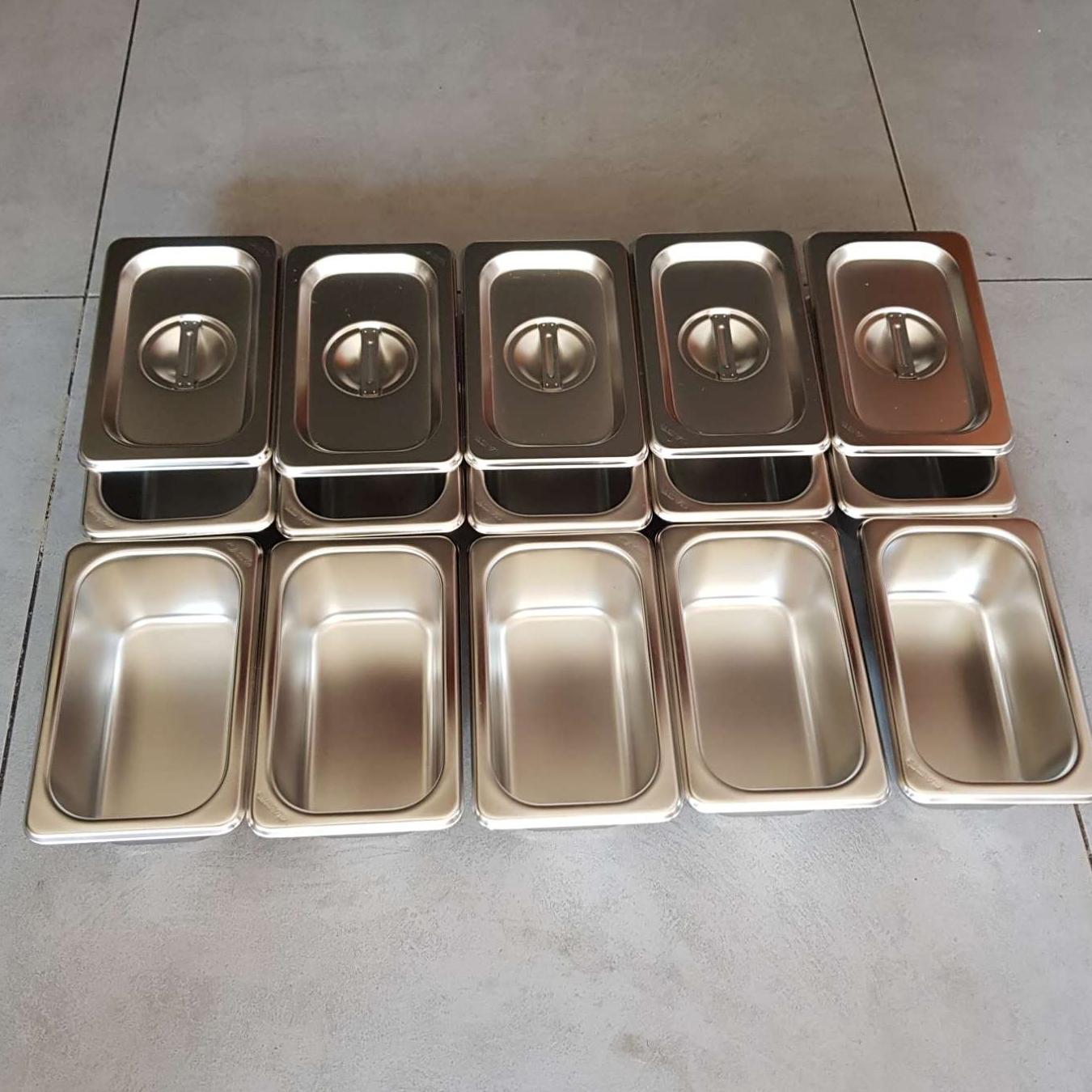 khay inox đựng thạch trà sữa 1/9 cao 65 (combo 10 bộ)