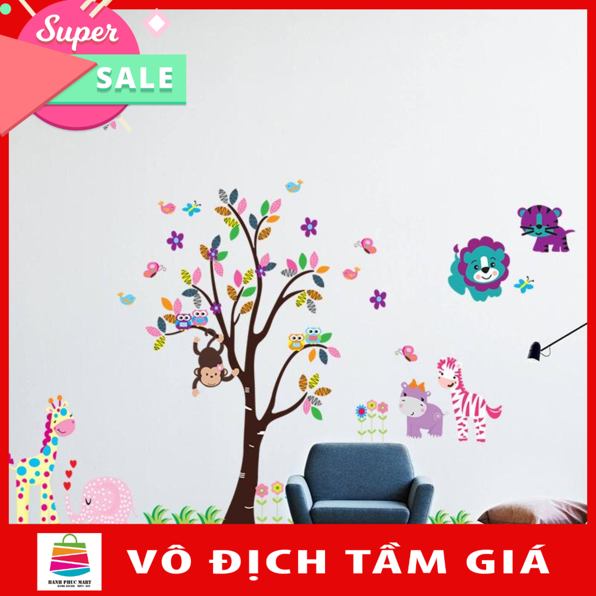 (Size lớn)Decal dán tường VUI CÙNG KHỈ CON HPMDF5099