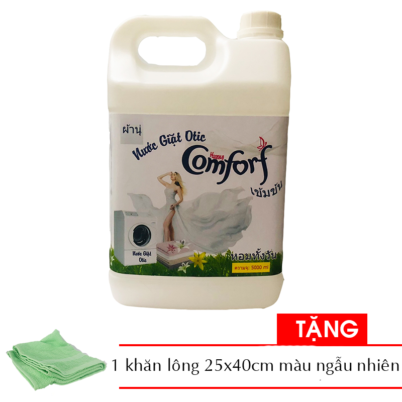 Nước giặt quần áo Comfort Thái Lan 5L (Trắng) Tặng 1 khăn tắm cotton siêu mềm 25x40cm màu ngẫu nhiên