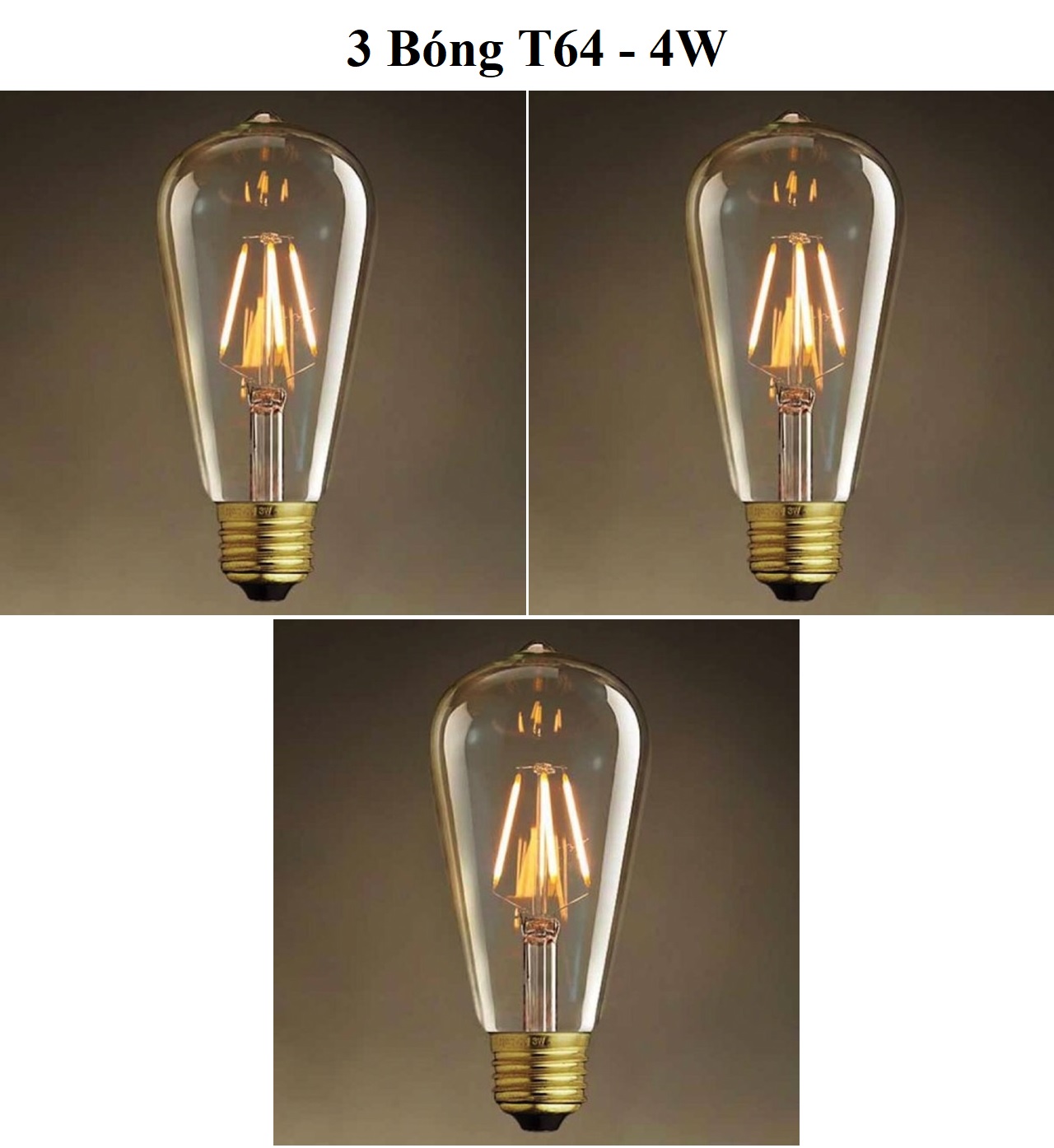 Bộ 3 Đèn led Edison T64 4w trang trí nghệ thuật