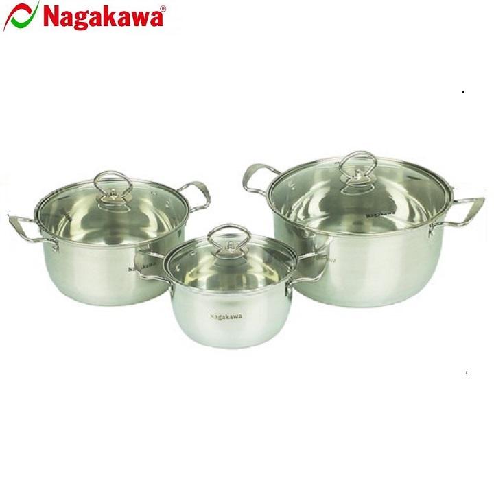 BỘ NỒI INOX NẮP KÍNH NAGAKAWA