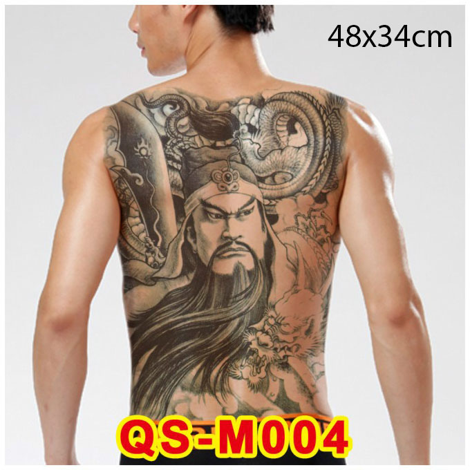 Hình Xăm Dán Kín Lưng Quan Vũ, Triệu Vân, Nhị Lang Thần, Fudo Myo, Gia Cát Lượng (34x48cm)
