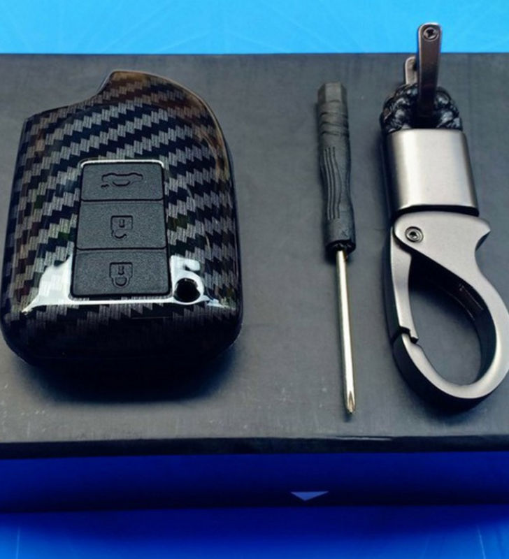 Ốp bọc chìa khóa xe Toyota Vios 2019,2020,2021 Toyota Yaris 2019.2020.2021 vân Carbon- kèm móc đeo INOX(hàng cao cấp)
