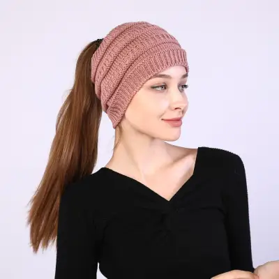 winter hats for women Empty top ponytail wool hat solid autumn wool blends soft warm knitted caps