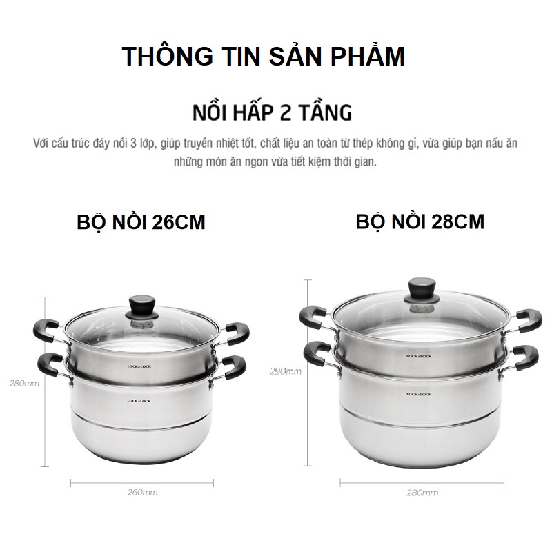 Bộ nồi hấp 2 tầng Lock&Lock Steamer Pot Size 28cm LLH1282