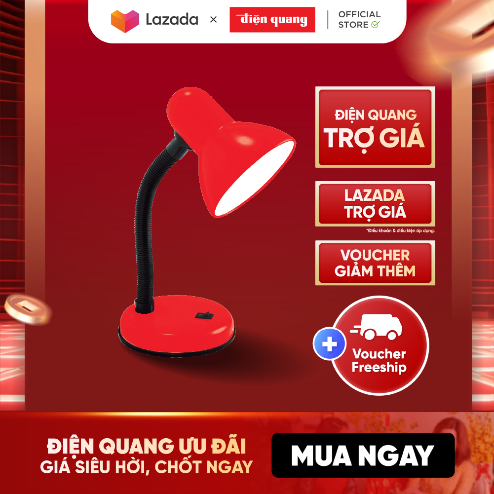 Dien Quang Dq Dkl03 Bw Table Lamp (Iron Reflector, Red and Black, Yellow Light Bulb, Plugs Directly into the Power Supply)