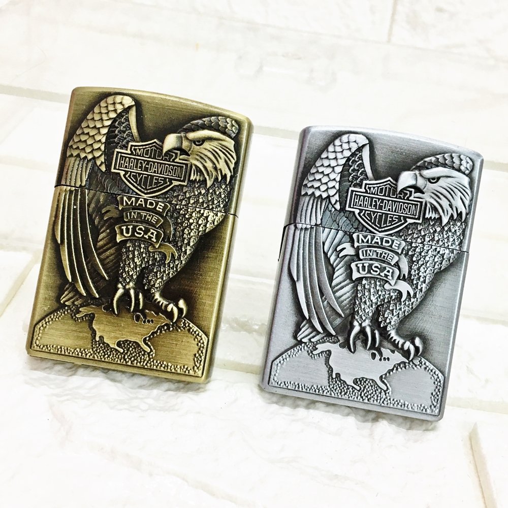 BẬT LỬA GAS ĐÁ KHẮC NỔI LOGO HARLEY DAVIDSON HÌNH ĐẠI BÀNG