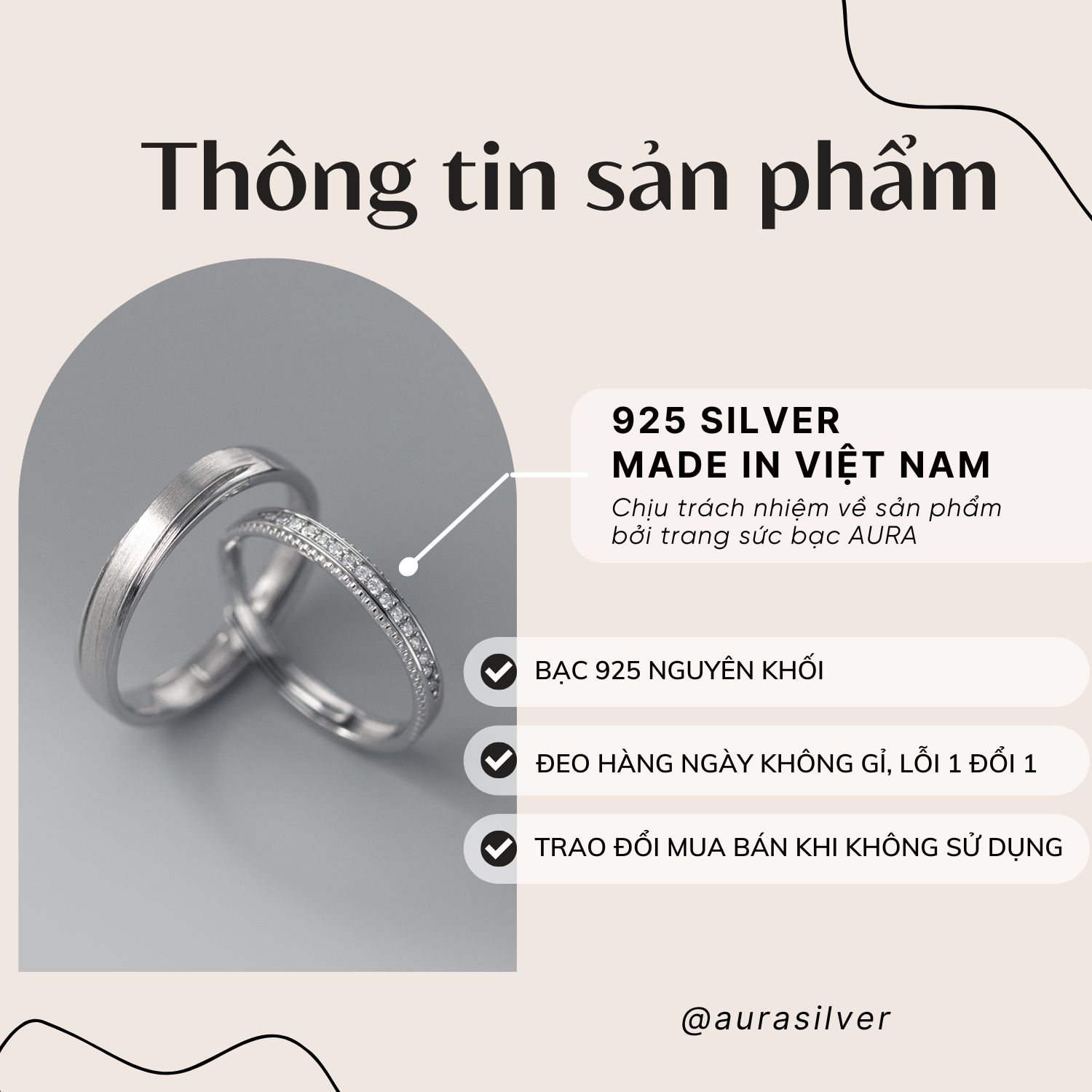 Nhẫn bạc đôi nam nữ Aura Silver, nhẫn cặp Ovis-ND03