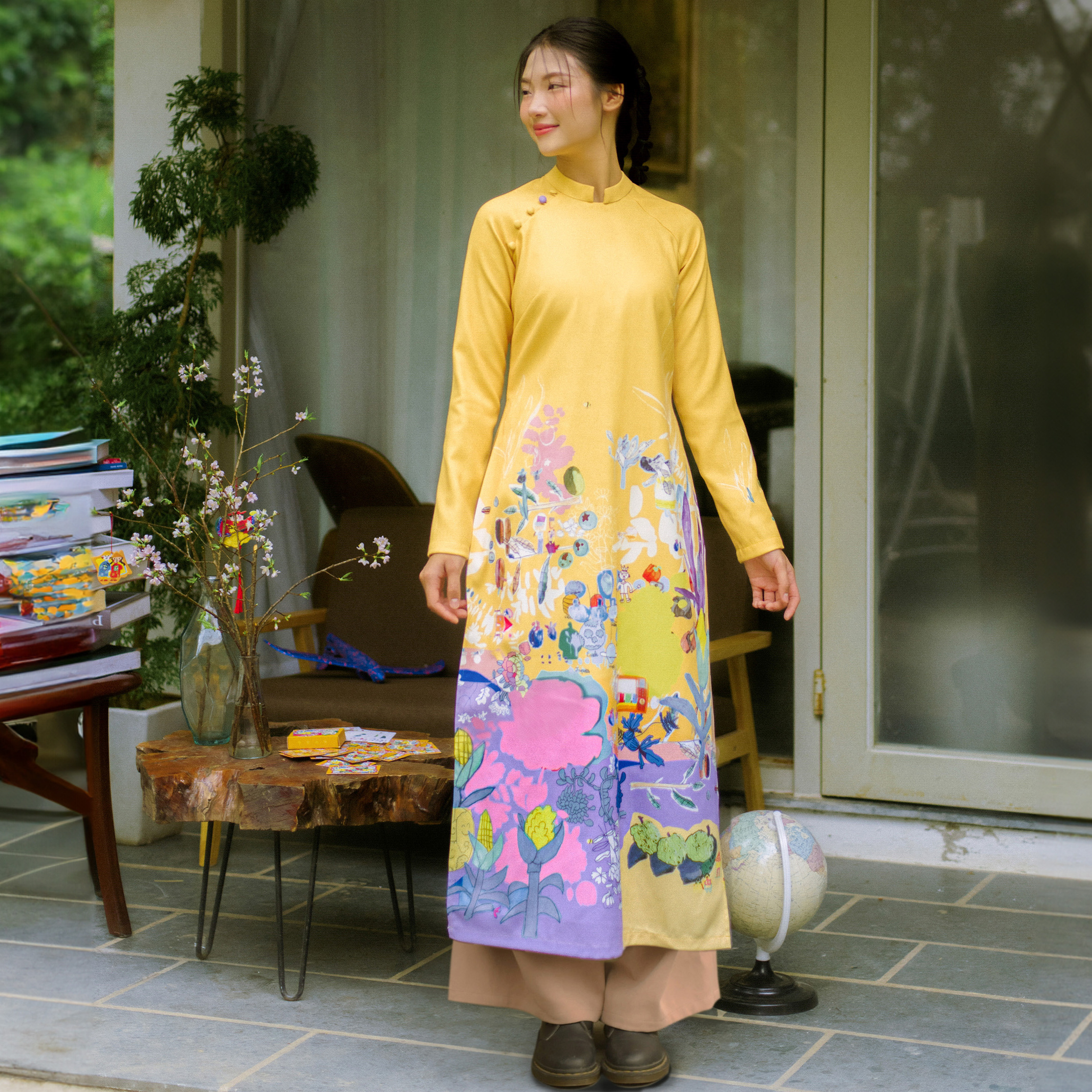 Áo Dài Nhung Về Nhà (đỏ/vàng) [Made by Tòhe]
