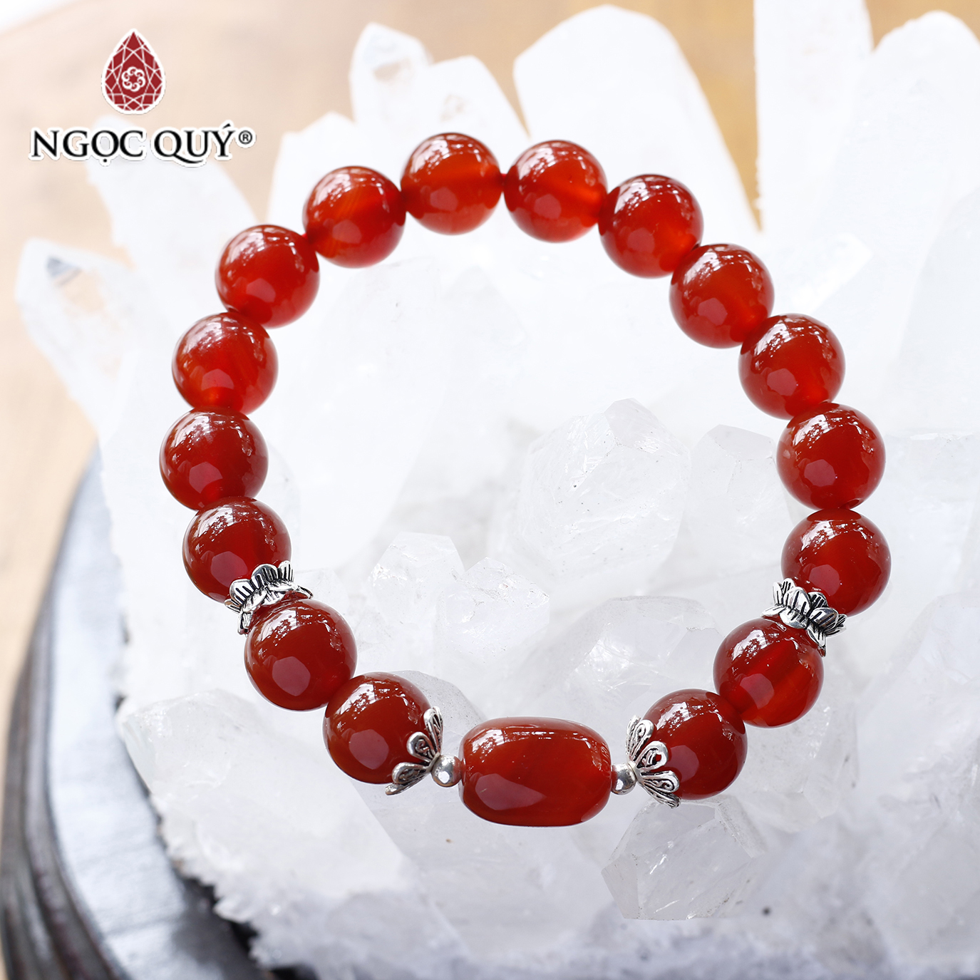 Vòng tay đá mã não đỏ phối lu thống 10mm mệnh hỏa thổ - Ngọc Quý Gemstones