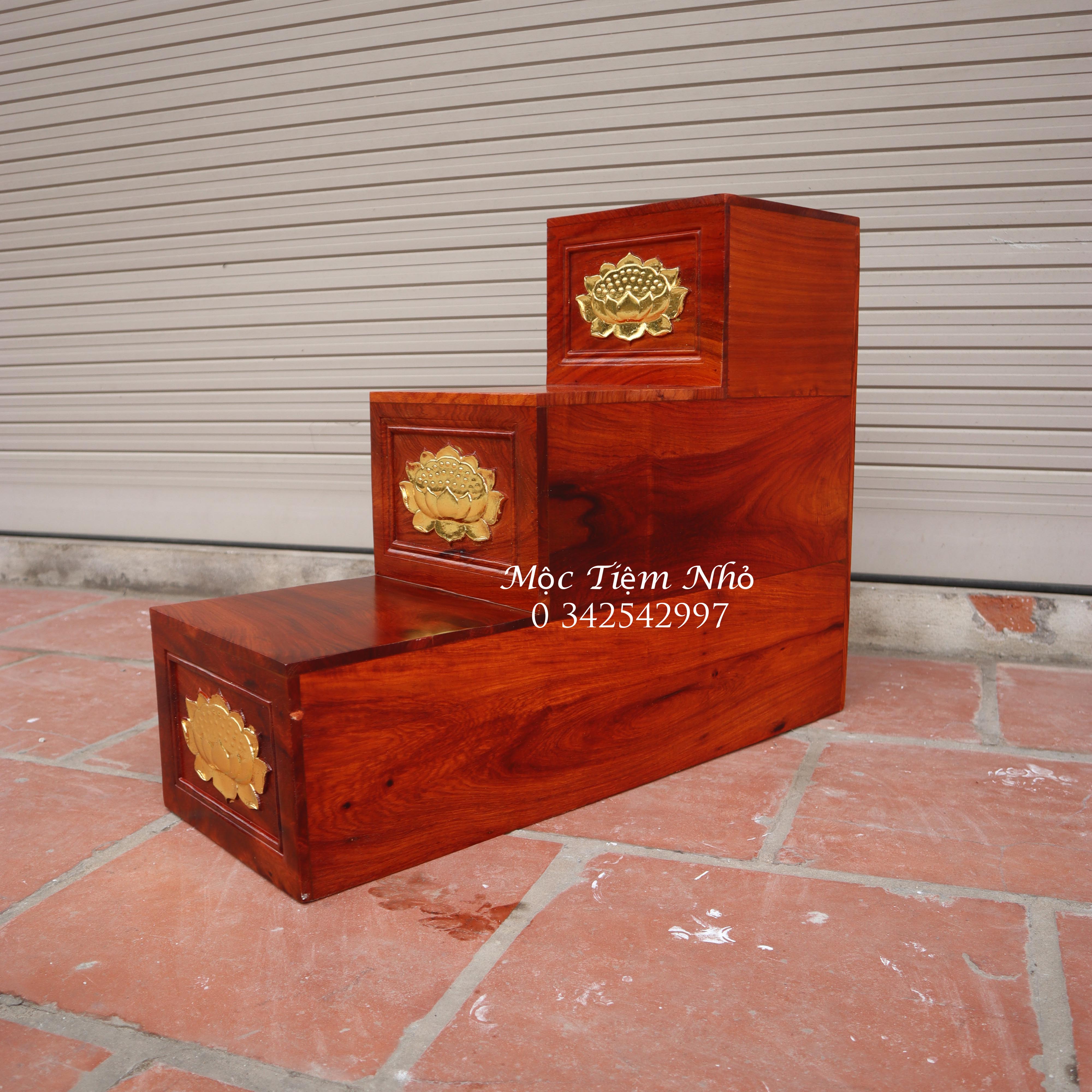 Tam sơn bậc thang,bục tam cấp thần tài gỗ hương rát vàng 4 cỡ