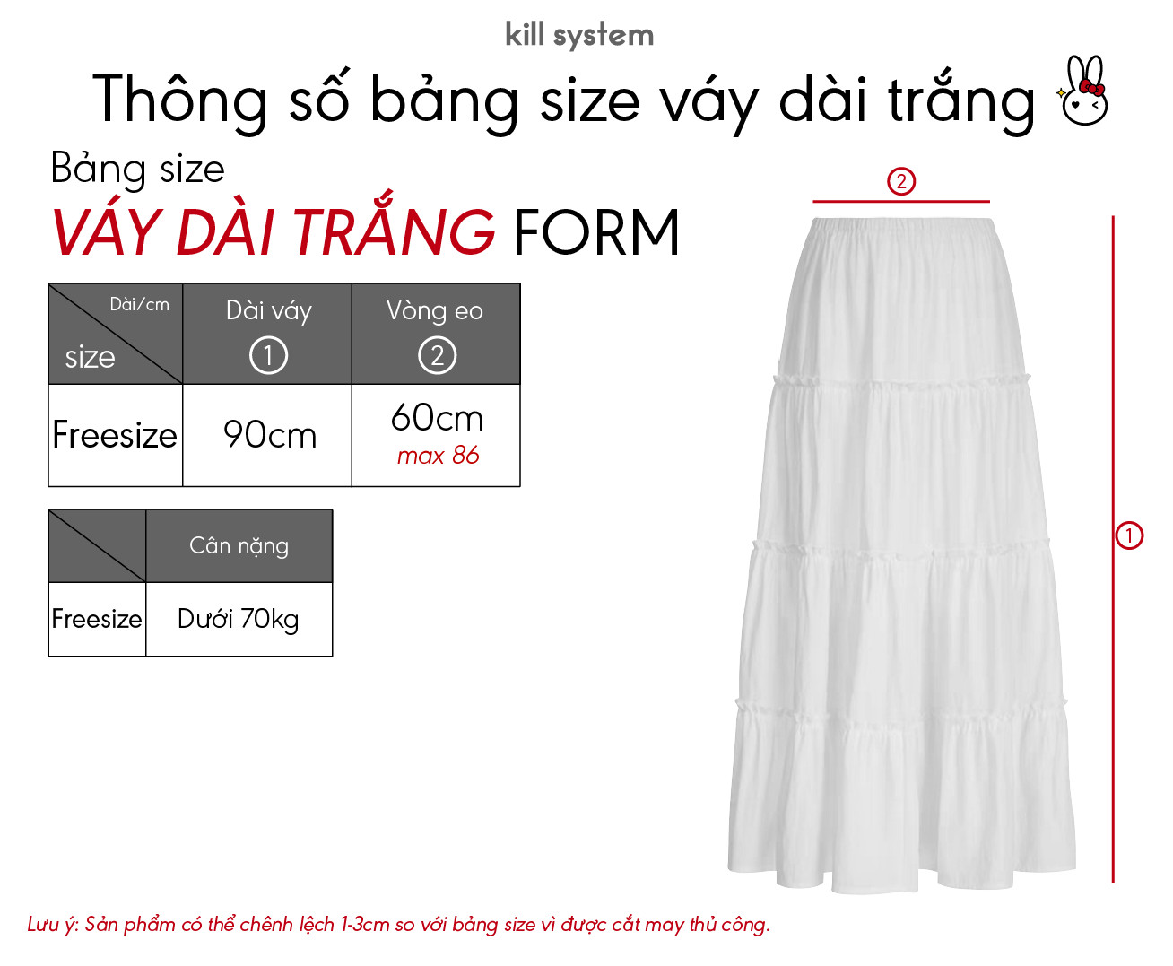 Chân váy dài Kill System Annie trắng dáng xoè nhiều tầng
