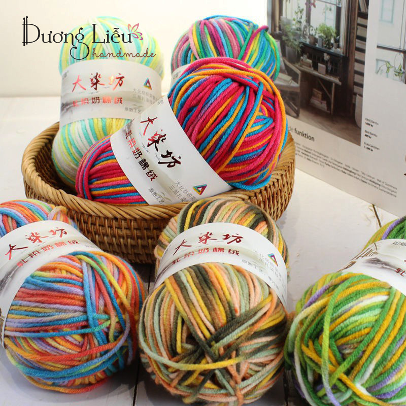 Len Milk Cotton màu loang cuộn 50g