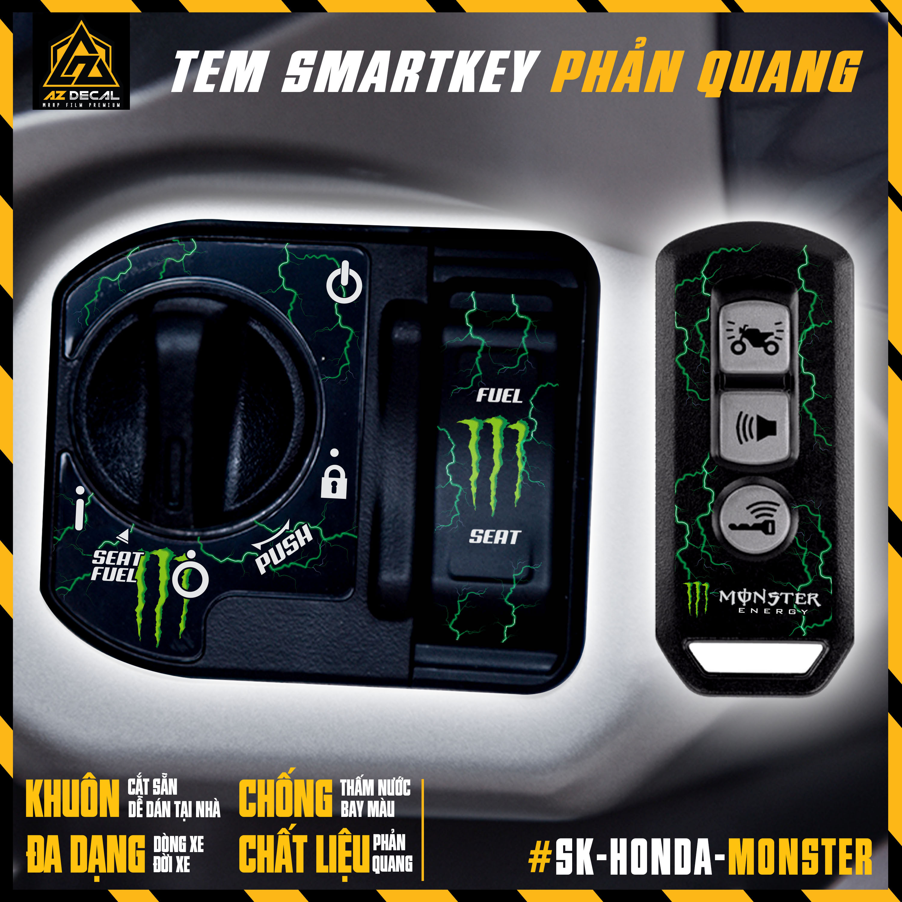 Tem Dán Khóa Thông Minh Smartkey Honda Phản Quang | SK-HONDA-MONSTER | Xe SH, Vision, Airblade, Vario, Winner, Winner X... | Azdecal