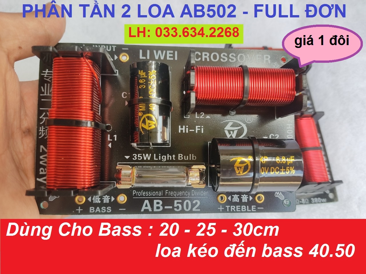 MẠCH PHÂN TẦN 2 LOA AB502 - DÙNG CHO 1 BASS 1 TRÉP - FULL ĐƠN GIÁ 1 ĐÔI